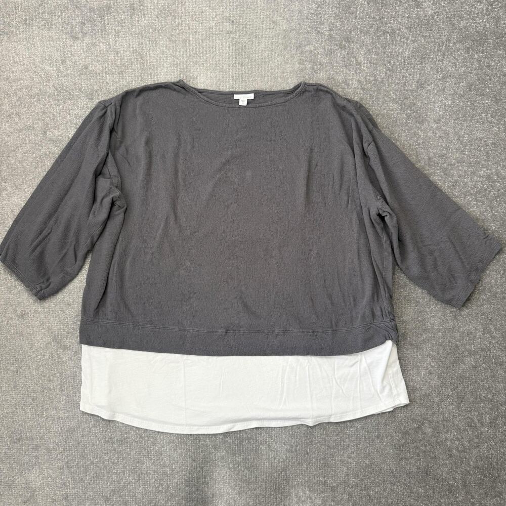 Pure Jill Shirt Womens XL Gray White Colorblock 3/4 Sleeve Boat Neck Tunic Top